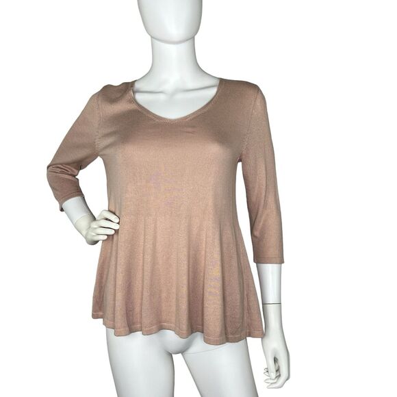 Peruvian Connection Size M Peplum Sweater Cotton Blend 3/4 Sleeve Dusty Rose - Picture 1 of 7